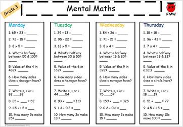 Grade 3 Mental Maths Worksheets | Free Printables | Math ...