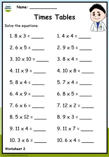 3rd grade math worksheets multiplication facts
