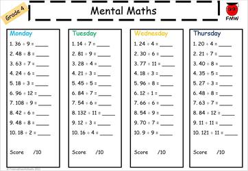 Grade 4 Mental Maths Worksheets | Free Printables | Math ...