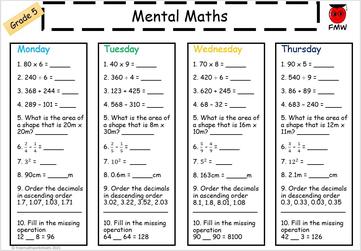 Grade 5 Mental Maths Worksheets | Free Printables | Math ...