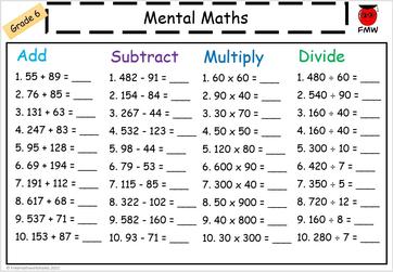 Grade 6 Mental Maths Worksheets | Free Printables | Math ...