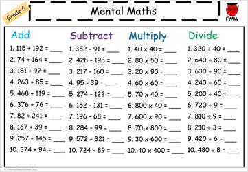 Grade 6 Mental Maths Worksheets | Free Printables | Math ...