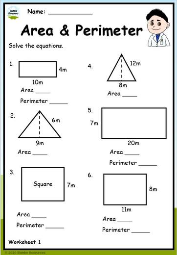 4th grade math worksheets perimeter and area