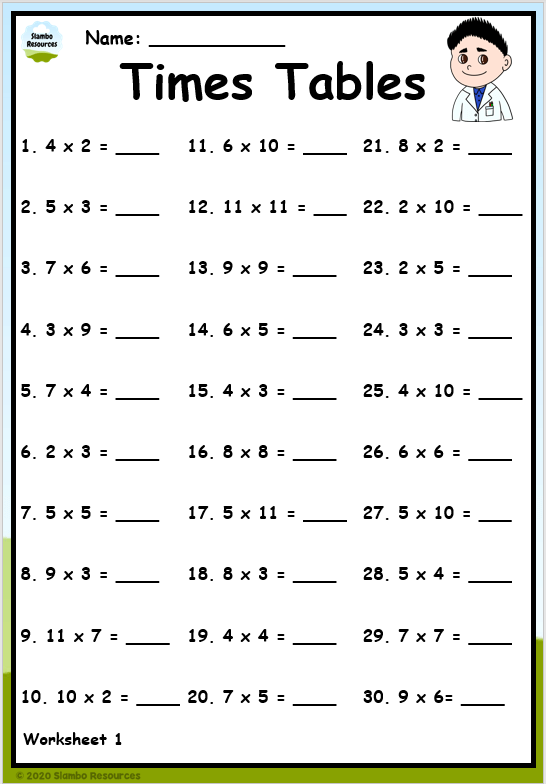 Grade 4 Times Tables | Free Printables | Math Worksheets