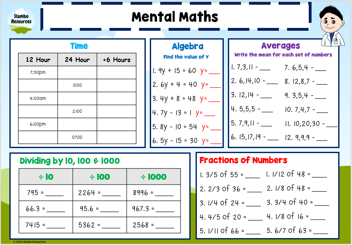 Grade 6 Mental Maths Worksheets | Free Printables | Math ...