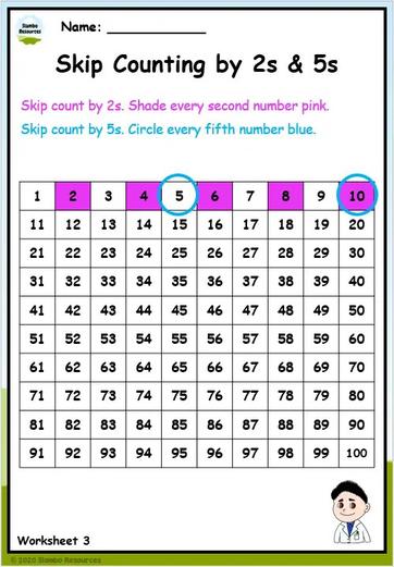 Math worksheets skip counting by 2