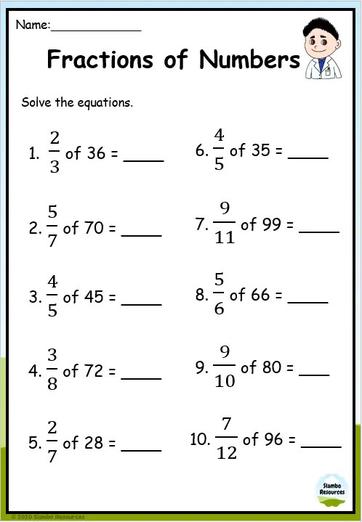 Grade 5 Fraction of Numbers Worksheets | Free Printables