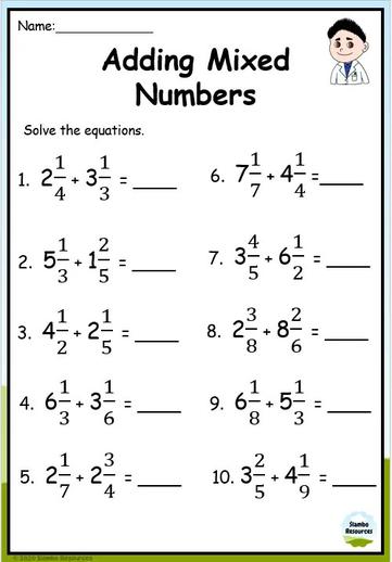 Grade 6 Adding Mixed Numbers Worksheets | Math Worksheets