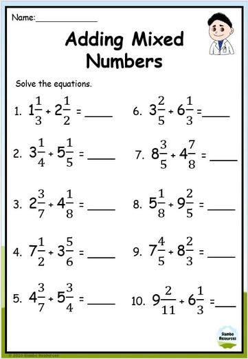 Grade 6 Adding Mixed Numbers Worksheets | Math Worksheets
