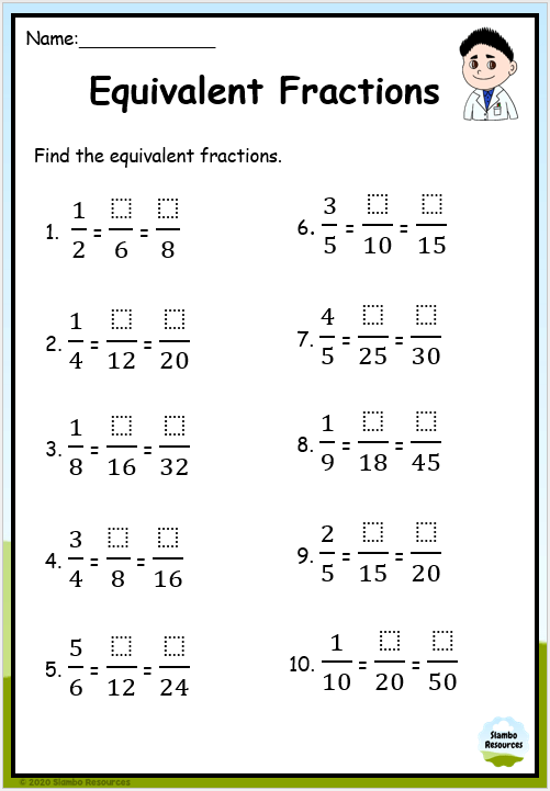 Grade 6 Equivalent Fractions Worksheets | Math Worksheets