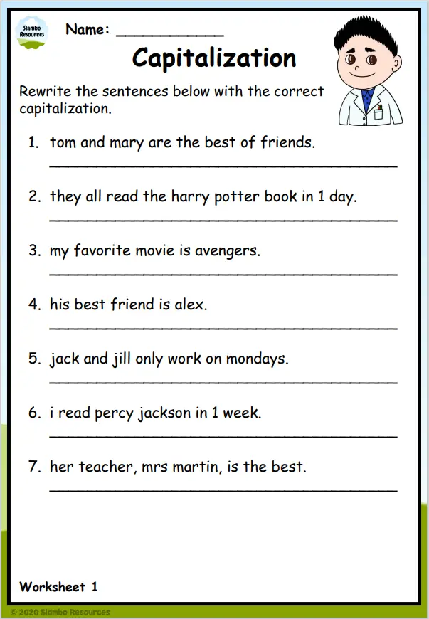 Free Printable Capitalization Worksheets