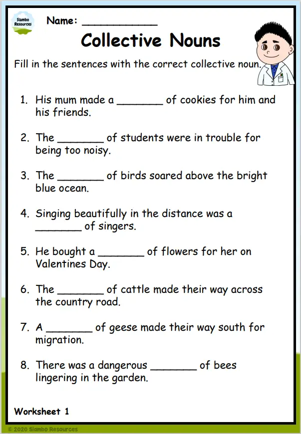 grade 4 collective noun worksheets free printables