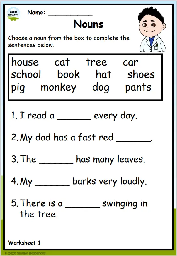 Free Nouns Worksheets For First Grade