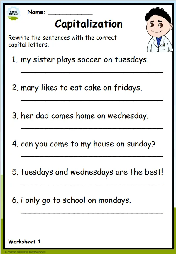 Proper Noun Capitalization Worksheet