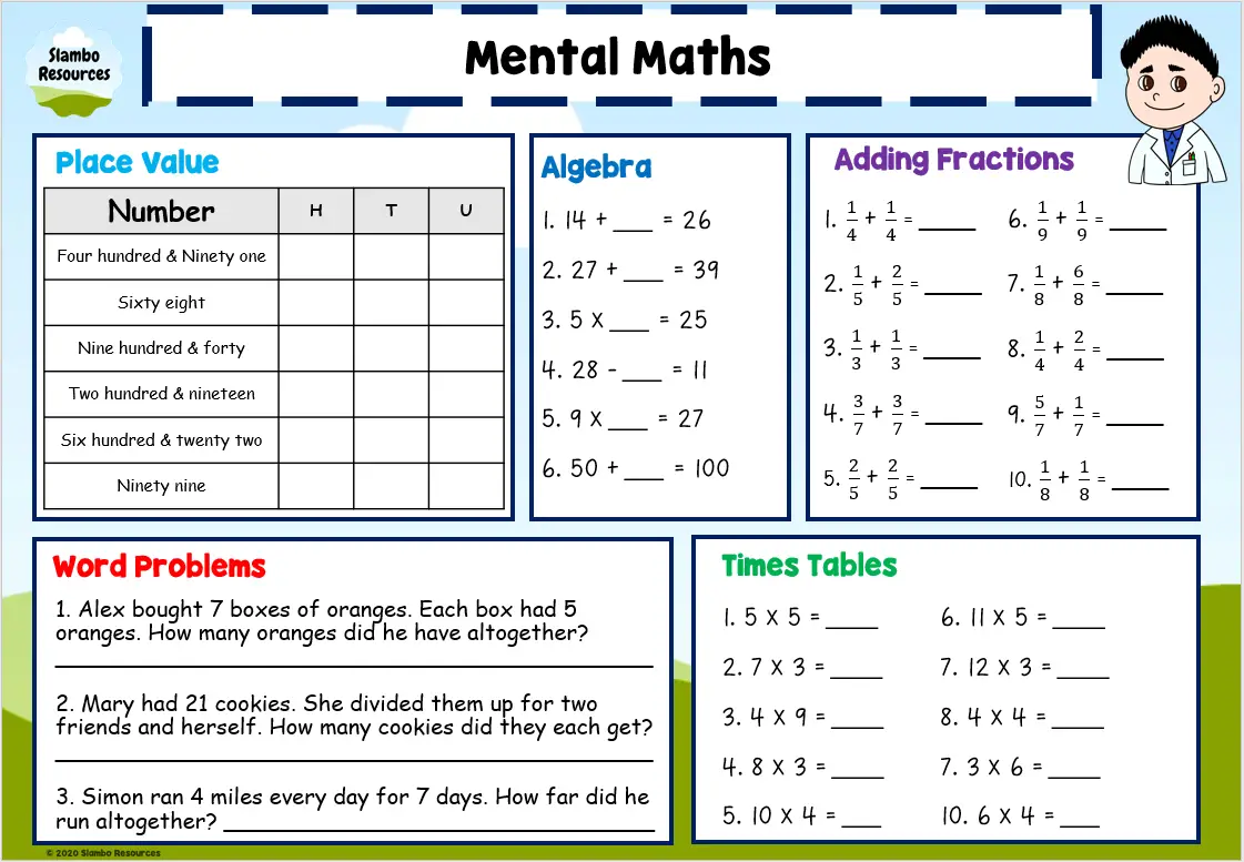Mental Math Worksheets Grade 3 Addition