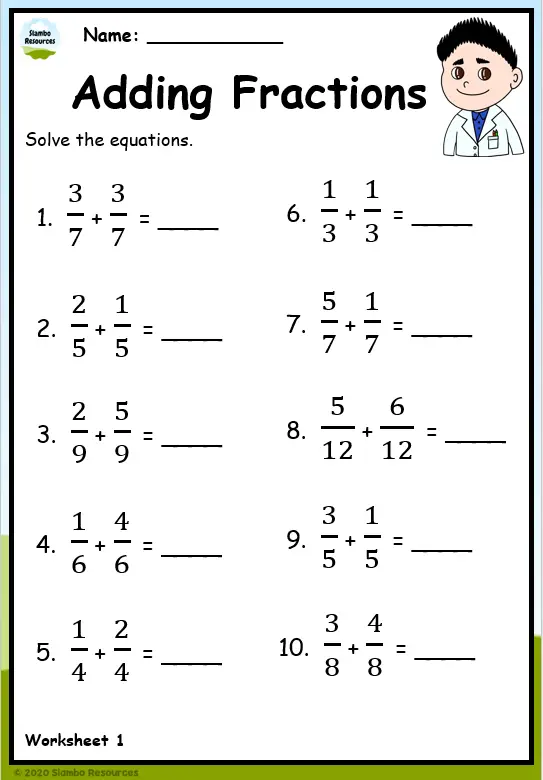 Fraction Addition Sums For Class 5