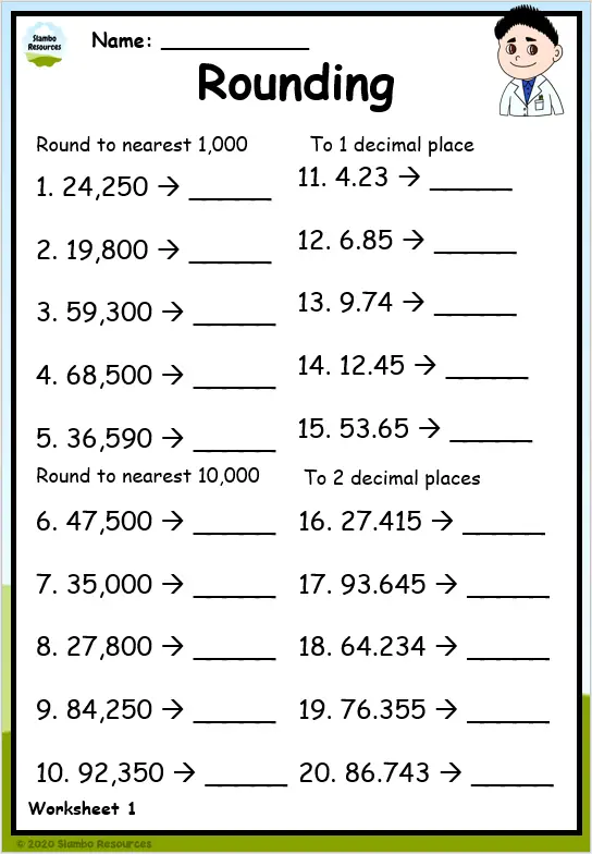 Rounding Numbers Worksheets Grade 5