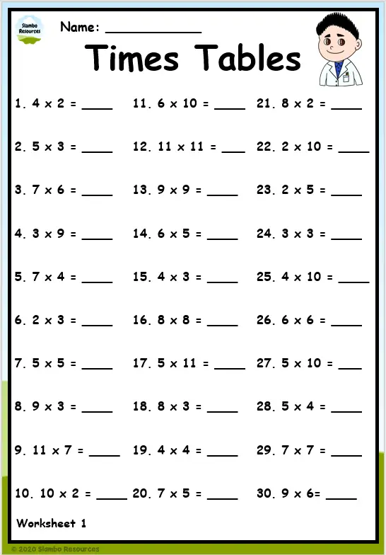 times tables homework practice