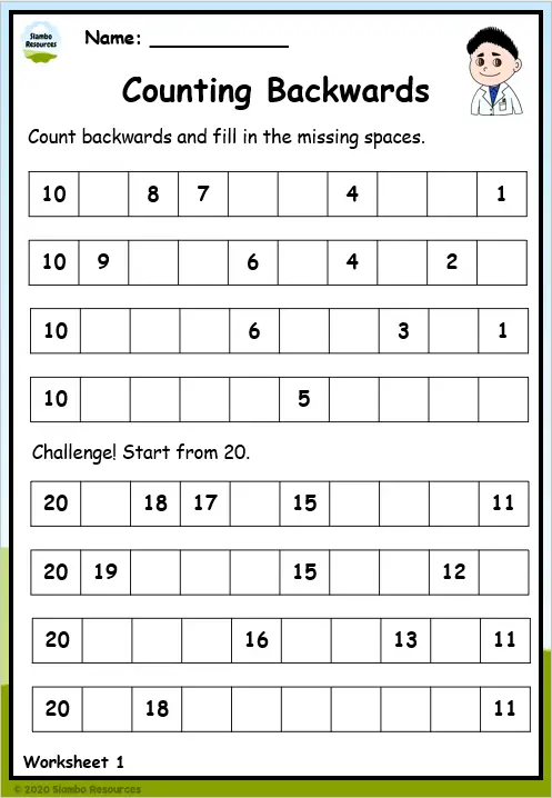 Counting Backwards Worksheets Free Printables Math Worksheets
