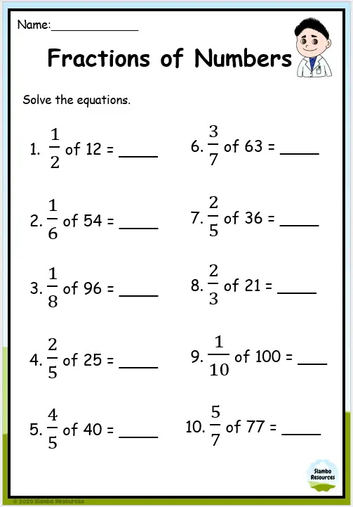 grade 5 fraction of numbers worksheets free printables