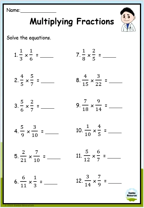grade 6 multiplying fractions worksheets math worksheets
